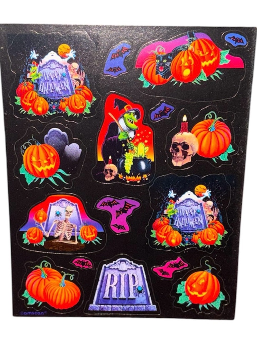 Vtg 1990s Eye Catching Bright Halloween Themed Full Sticker Sheet - Picture 1 of 7